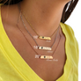 woman wearing all 3 color options and length options 16 18 and 20 inches in length available