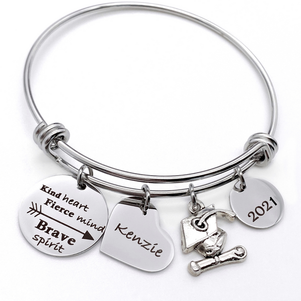 Kind Heart. Fierce Mind. Brave Spirit Inspirational Arrow Charm Bracelet