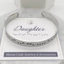 silver daughter morse code cuff bracelet front view