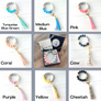 graphic showing all color wristlets, Turquoise, medium blue, pink, coral, purple, yellow, cheetah print, and cow print