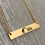 stainless steel yellow gold bar necklace with cable chain with lobster claps engraved with mom giraffe with 3 babies