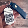 close up shot of the dog tag keychain