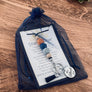 lanyard packaged in blue organza gift bag