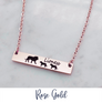 Rose Gold Horizontal bar necklace engraved with 1 mom lion and 2 lion baby cubs