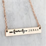 Mother's family bar necklace with family arrow and personalized children's initials 18" 16" 20" rose yellow gold silver