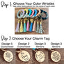 graphic showing how to process you order by choosing the wristlet color first and then what charm tag you want