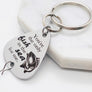silver stainless steel fishing lure engraved with "Youre he only fish in the sea for me" with an image on a bass fish. The lure is attached to a durable stainless steel split ring attached to a keyring