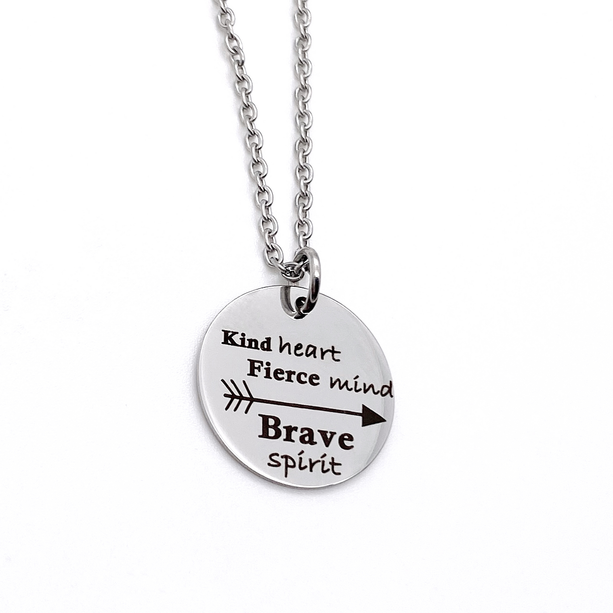 Silver Arrow Inspiration Necklace Kind Heart. Fierce Mind. Brave