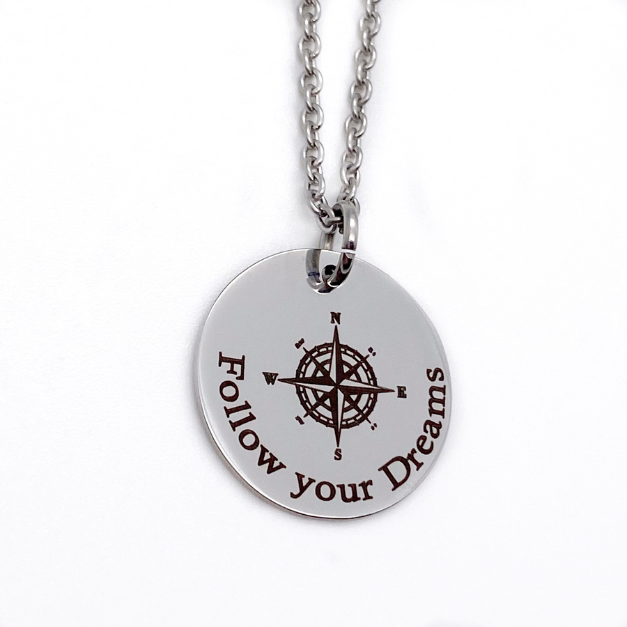 Silver Compass Inspirational Necklace "Follow your Dreams"