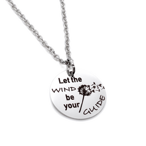 Silver Dandelion Inspiration Necklace "Let the wind be your guide"