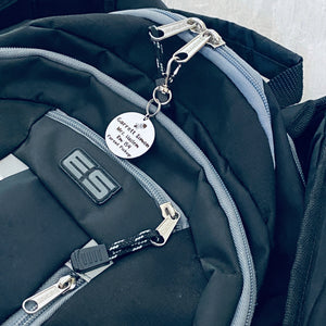 backpack tag on backpack to show size