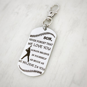 baseball encouragement message gift dog tag for son key chain from parents christmas stocking stuffer 