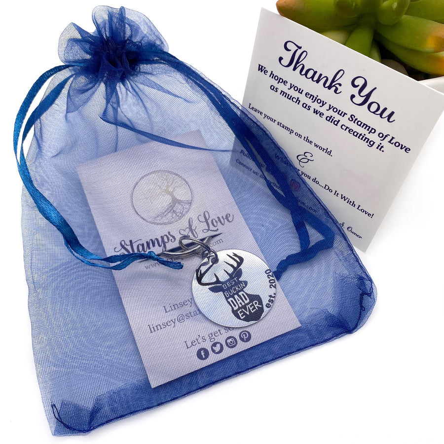 packaged blue organza gift bag
