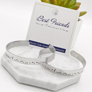 best friends shiny silver morse code cuff bracelets set of 2