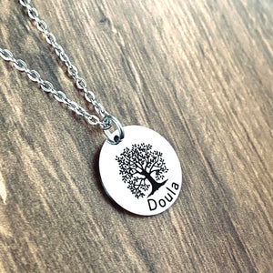tree of life round doula charm necklace