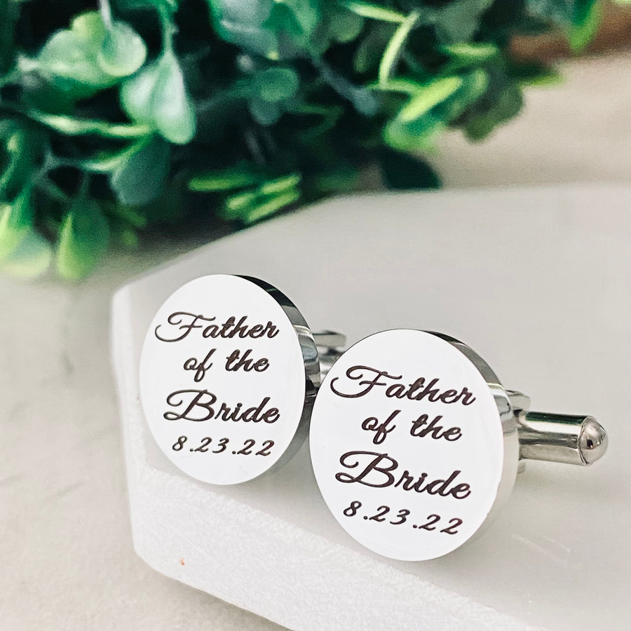 Father of the Bride and Groom Silver Round Wedding Cufflinks