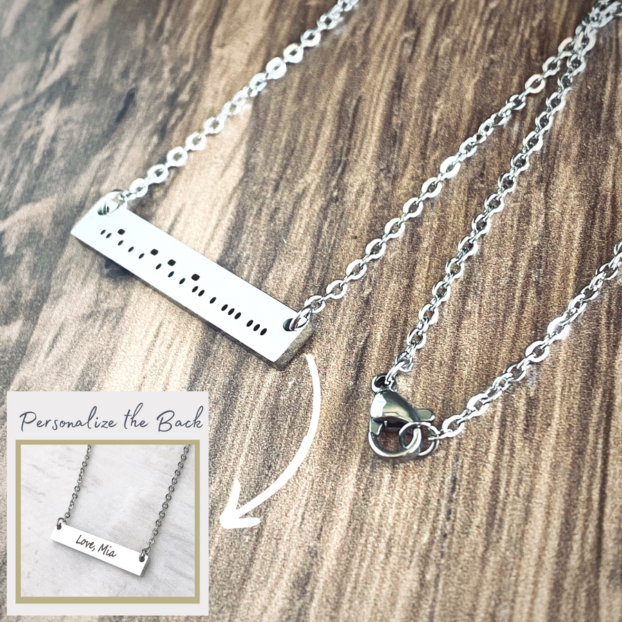 graphic showing the option to personalize the back of the bar necklace