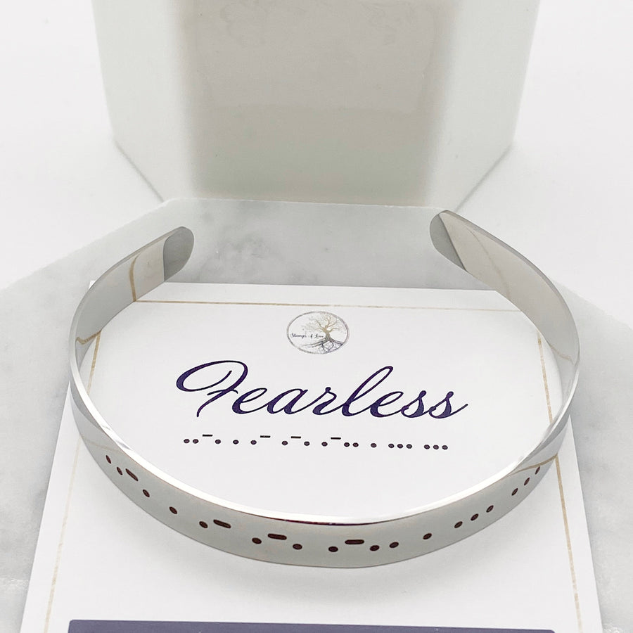 fearless silver inspirational morse code bracelet morse code