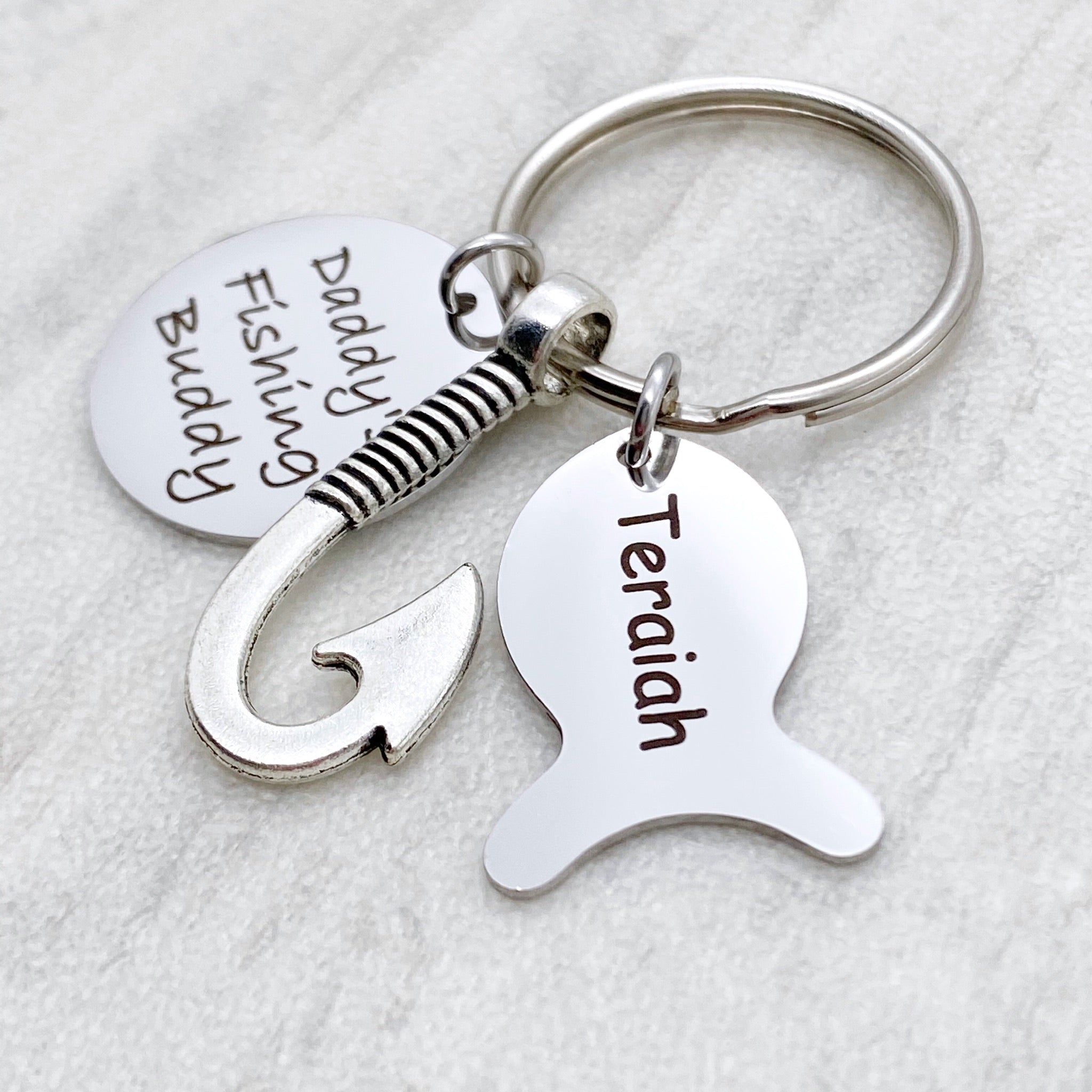 Fishing Keychain for Dad with Kids Personalized Fish Name Tags