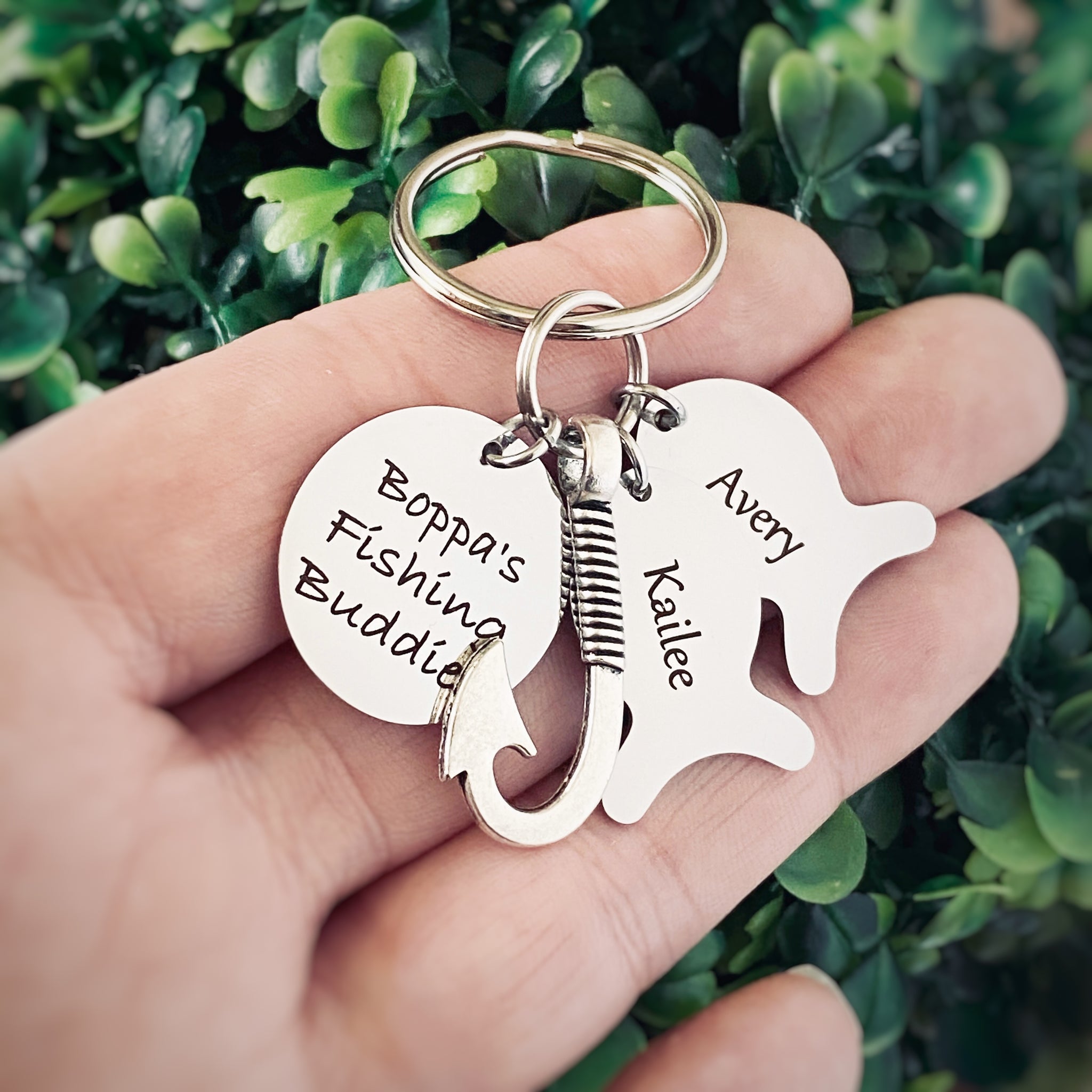 Fishing Keychain for Dad with Kids Personalized Fish Name Tags