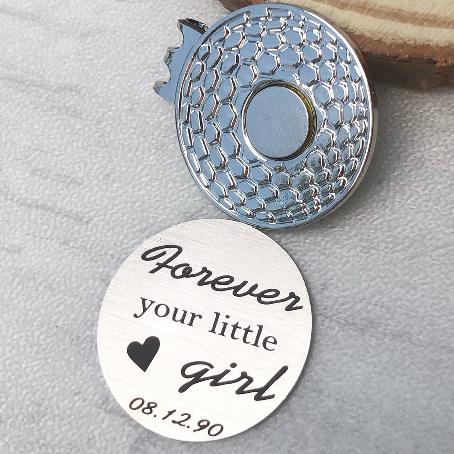 magnetic golf marker hat clip with engraved forever your little girl and date 8.12.90