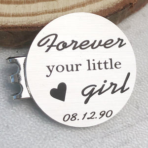 1 inch silver round golf marker engraved with daughter birthday and forever your little girl