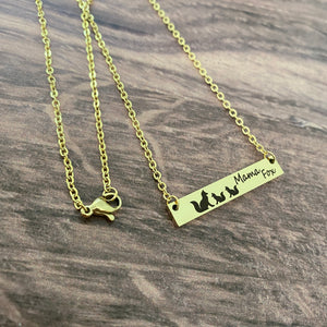 mama fox spirit animal mom and cub territorial aggressive gift for mom yellow gold bar necklace