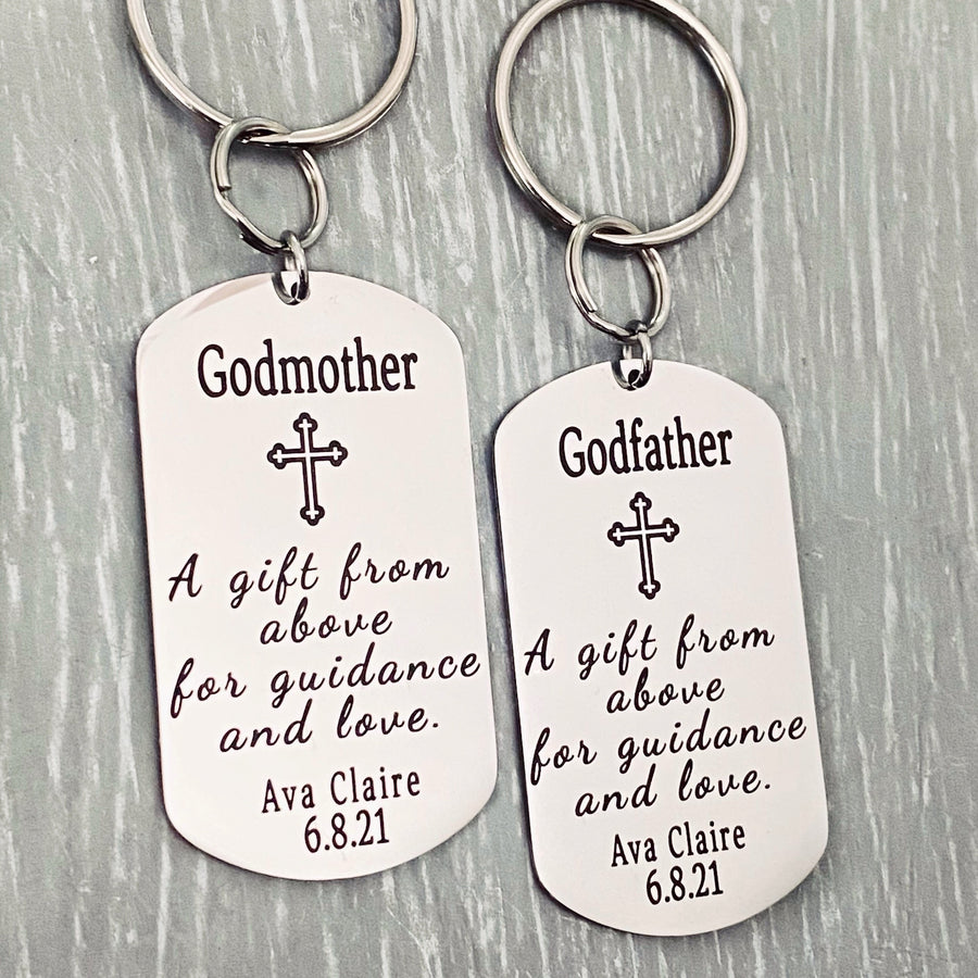 Godmother Godfather Baptism Keychain
