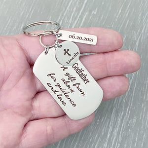godfather keychain on womans hand to show size