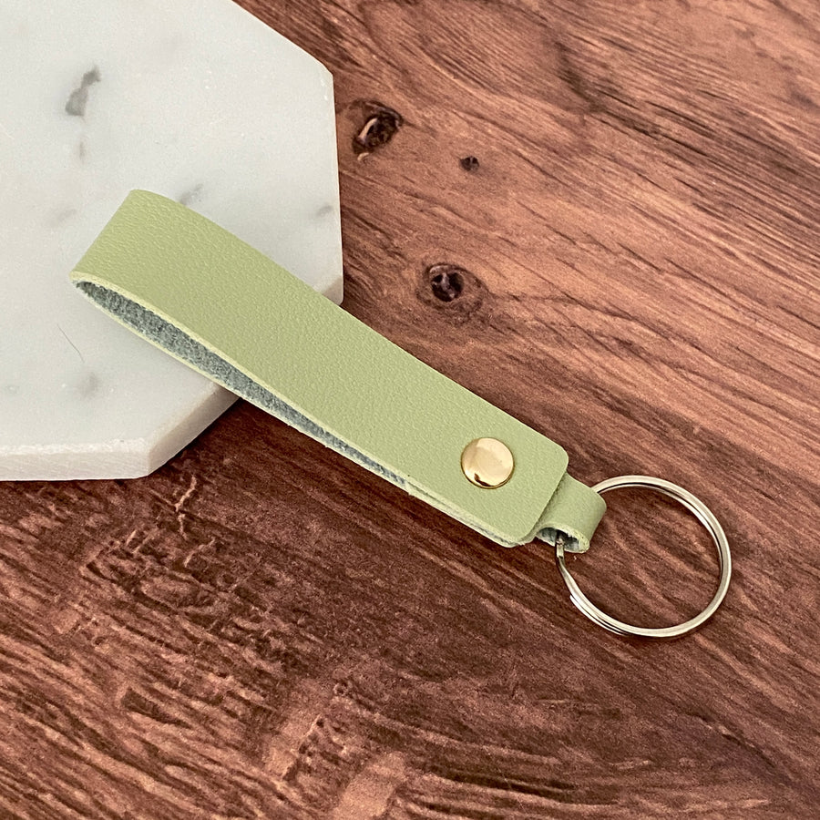 Green leather strap keychain option