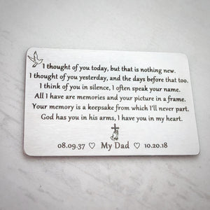 I thought of you yesterday sympathy poem personalized memorial keepsake for loss of a loved one wallet card 