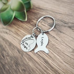 Hooked On Daddy Personalized Fishing Keychain with Children Fish Tags