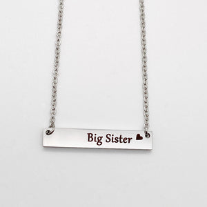 engraved horizontal Big Sister Bar Necklace with cable chain 