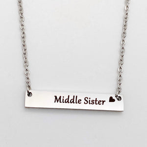 engraved horizontal Little Sister Bar Necklace with cable chain 