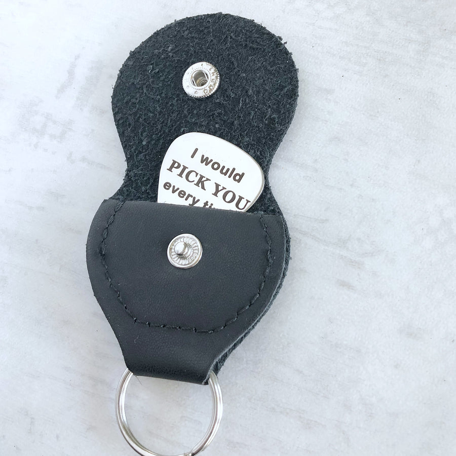 protective leather keychain case for guitar pick