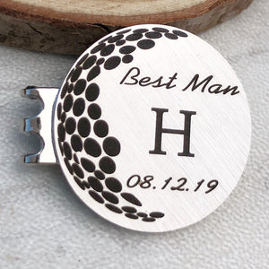 silver golf ball marker best man H initial and date of wedding