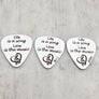 "Life is a song. Love is the music" silver stainless steel guitar pick personalized with initials, name , and date