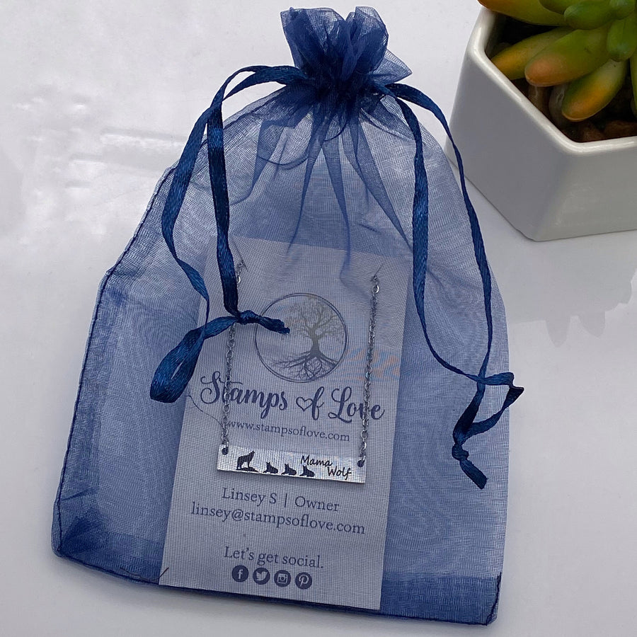 stamps of love blue organza gift bag packaging