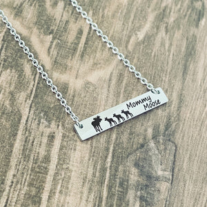 silver bar Mommy Moose Bar Necklace with 3 baby mooses