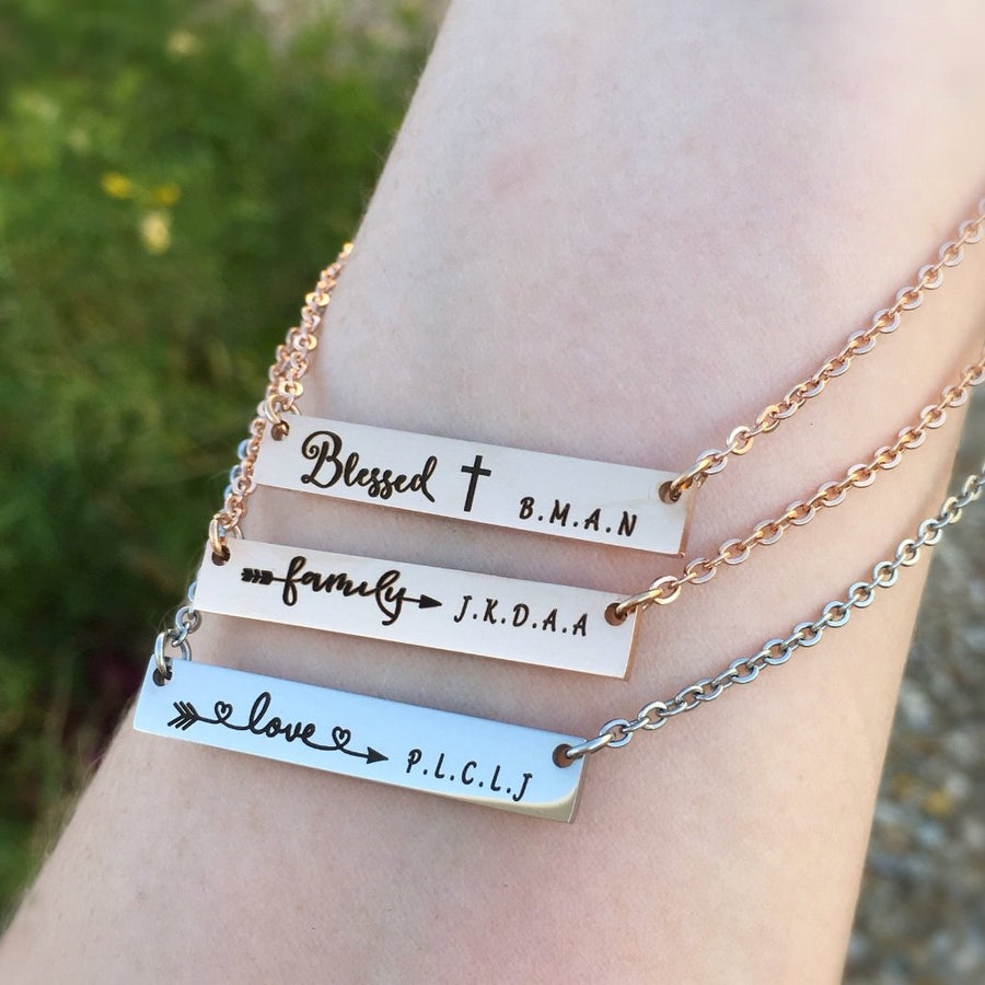 blessed, family, love bar necklace for mom