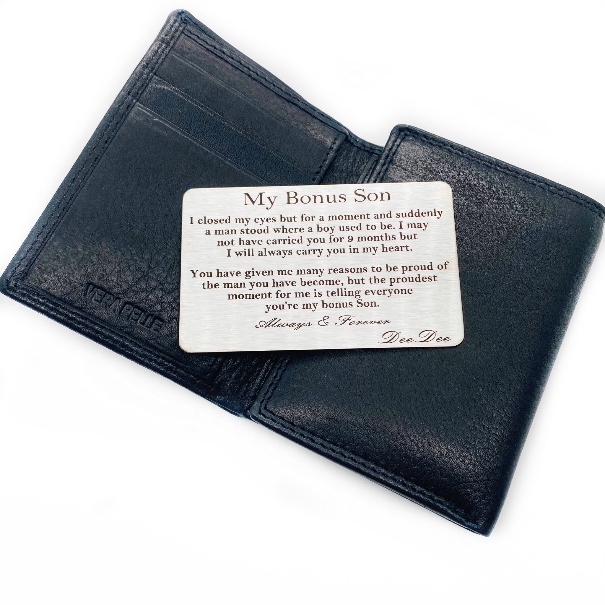 My Bonus Son Engraved Wallet Card – Stamps of Love, LLC