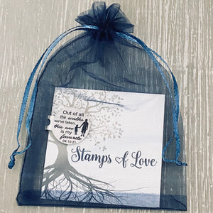 stamps of love blue organza gift bag