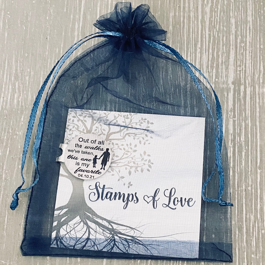 stamps of love blue organza gift bag