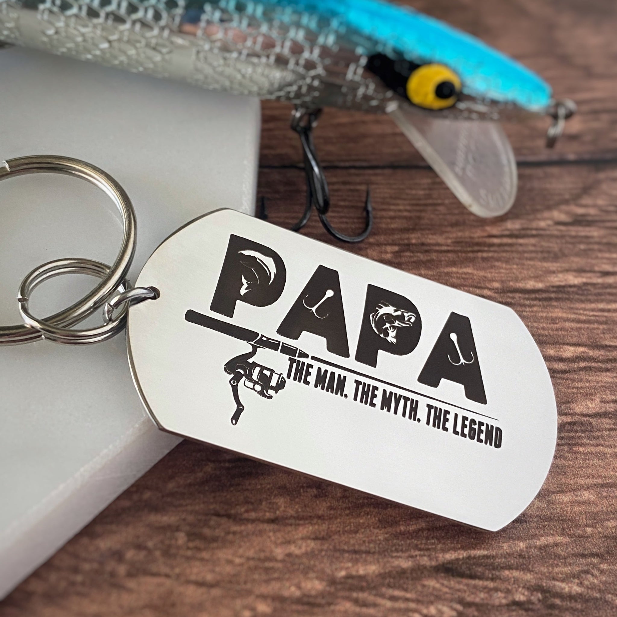 Dad Fishing Keychains Papa- The Man. The Myth. The Legend