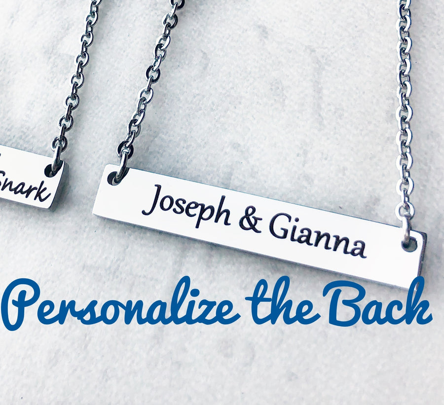Personalized childrens names or short message on back of mothers bar necklace
