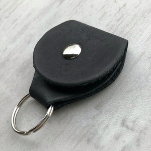black leather keychain case with snap for guitar pick