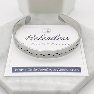 relentless silver morse code dots and dashes cuff bracelet 