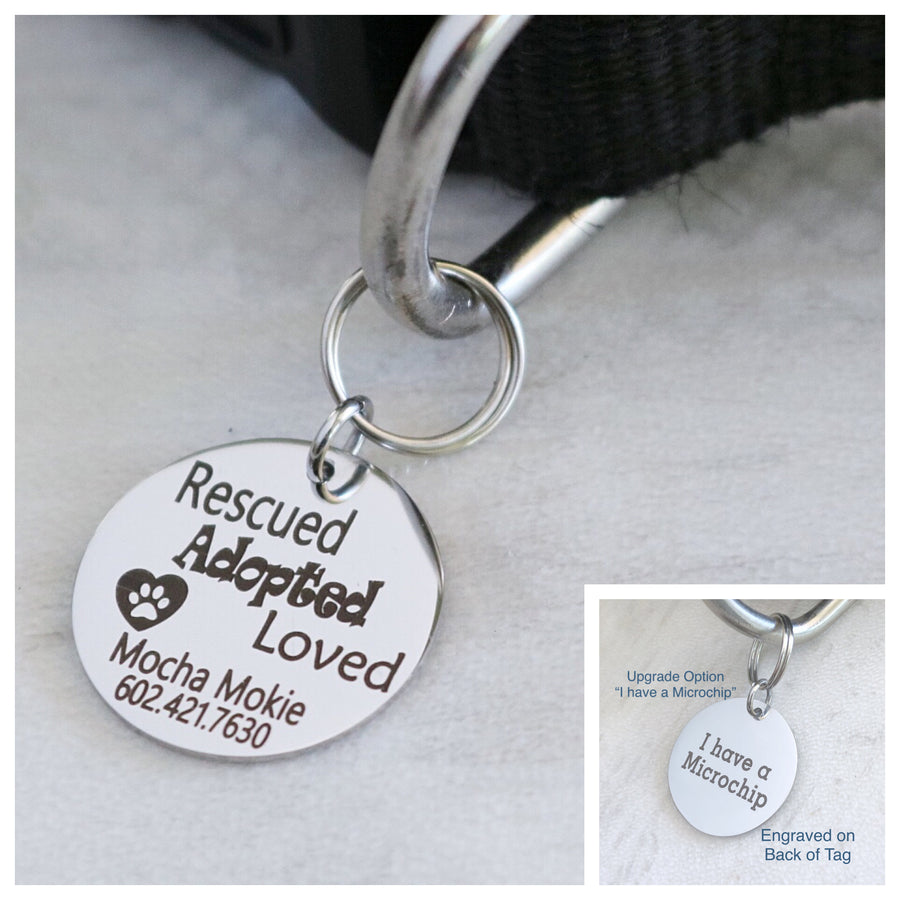 "Rescued Adopted Loved" - Pet ID Collar Tag