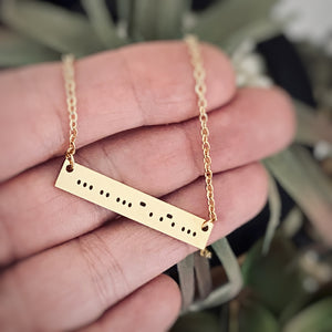 yellow gold morse code sisters bar necklace