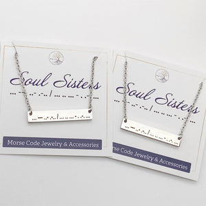 set of 2 soul sisters morse code necklaces in silver